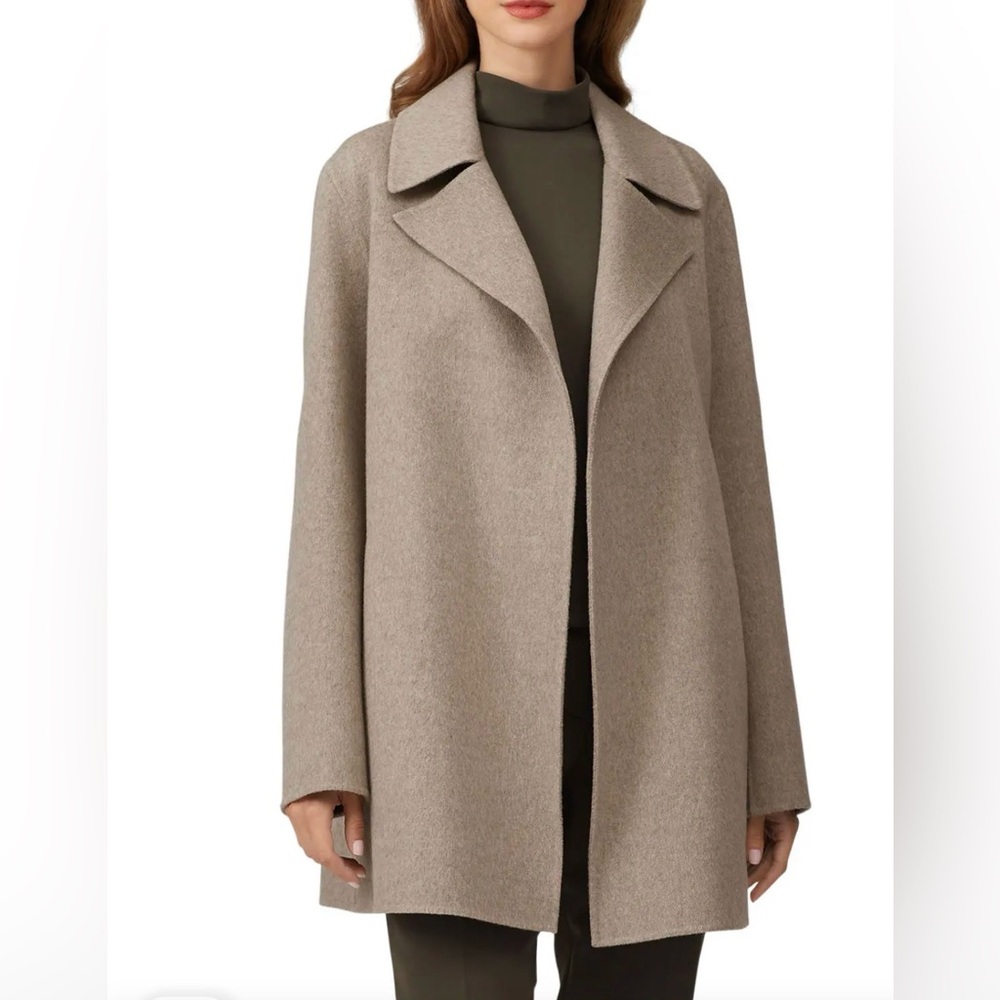 Theory New Divide Luxe Wool Cashmere Coat Jacket Small Taupe Open Front